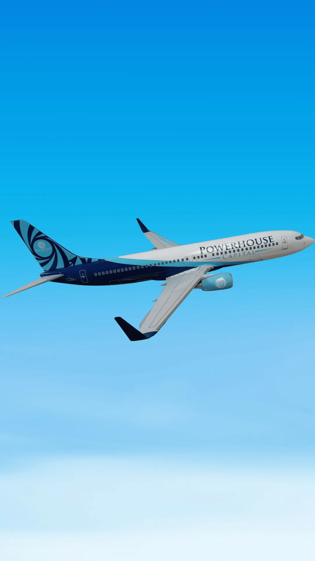 Powerhouse plane mockup in flight.